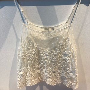 LF Millau White Sheer Crochet Crop Top Size S